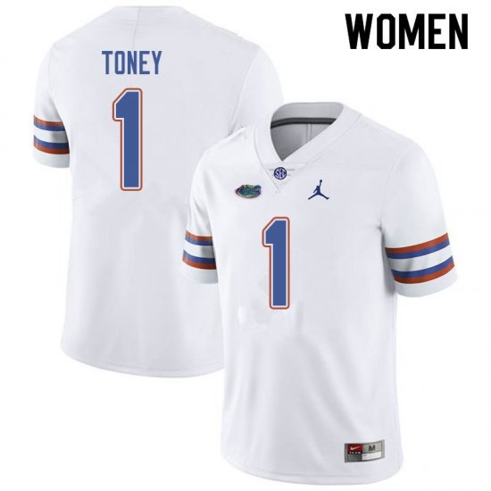 Women's Florida Gators #1 Kadarius Toney NCAA Jordan Brand White Authentic Stitched College Football Jersey LYZ6162CX